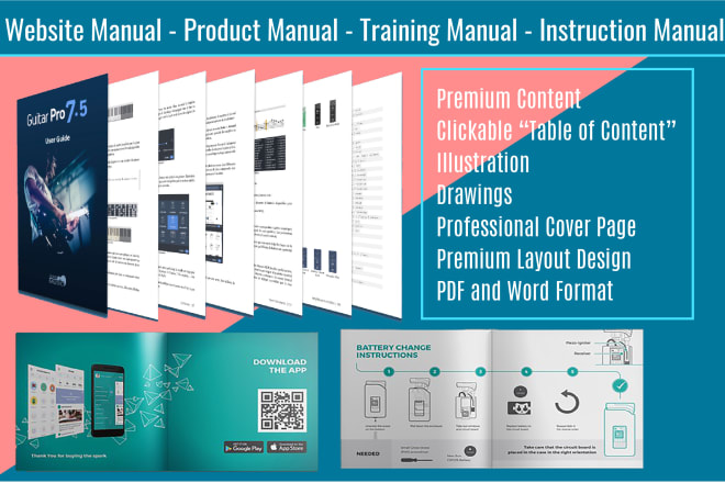 I will write design user manual, user guide, instruction manual, training guide for you