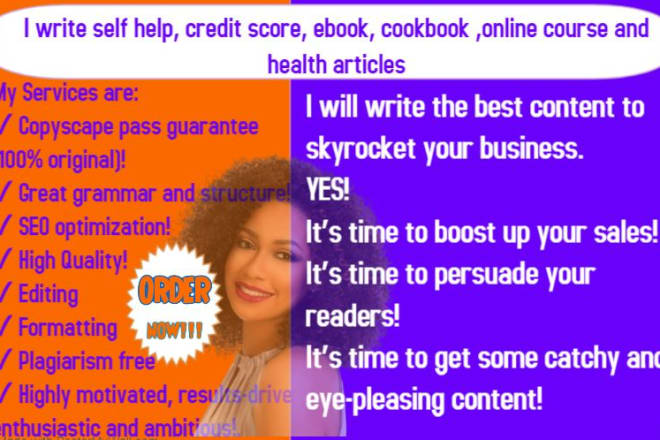 I will write self help, credit score,ebook, cookbook,online course and health article