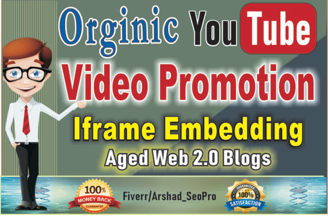 I will youtube video ranking with da 70 embed for video promotion