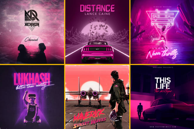 I will design real 80s, synthwave, retrowave album single cover or song cover art