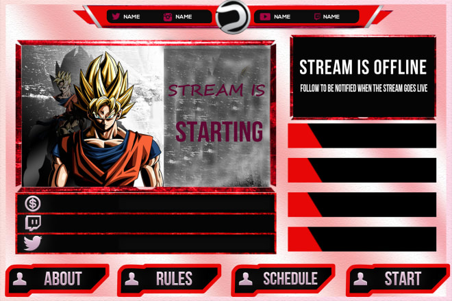 I will draw anime twitch overlay, starting soon, offline,brb screen